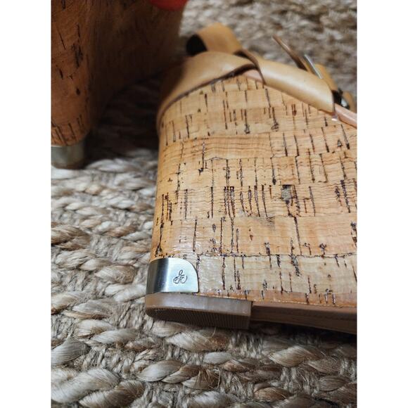 Sam Edelman Women's Pink Snake Skin Cork High Wedge Sandals Shoes Size 10M - Picture 9 of 12